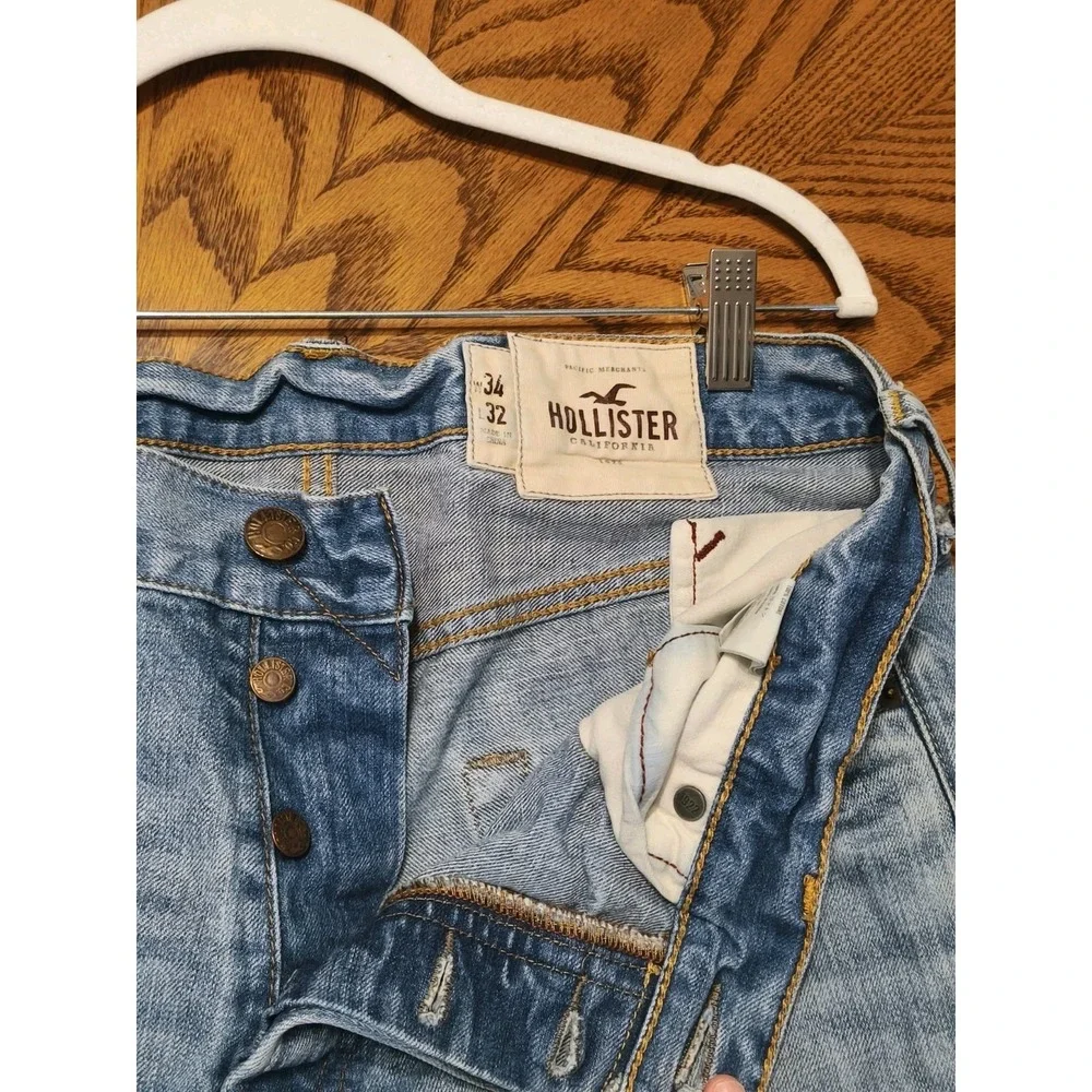 Hollister Jeans Mens 34X32 Blue The‎ Boot Distressed Bootcut Buttons Grunge Y2K